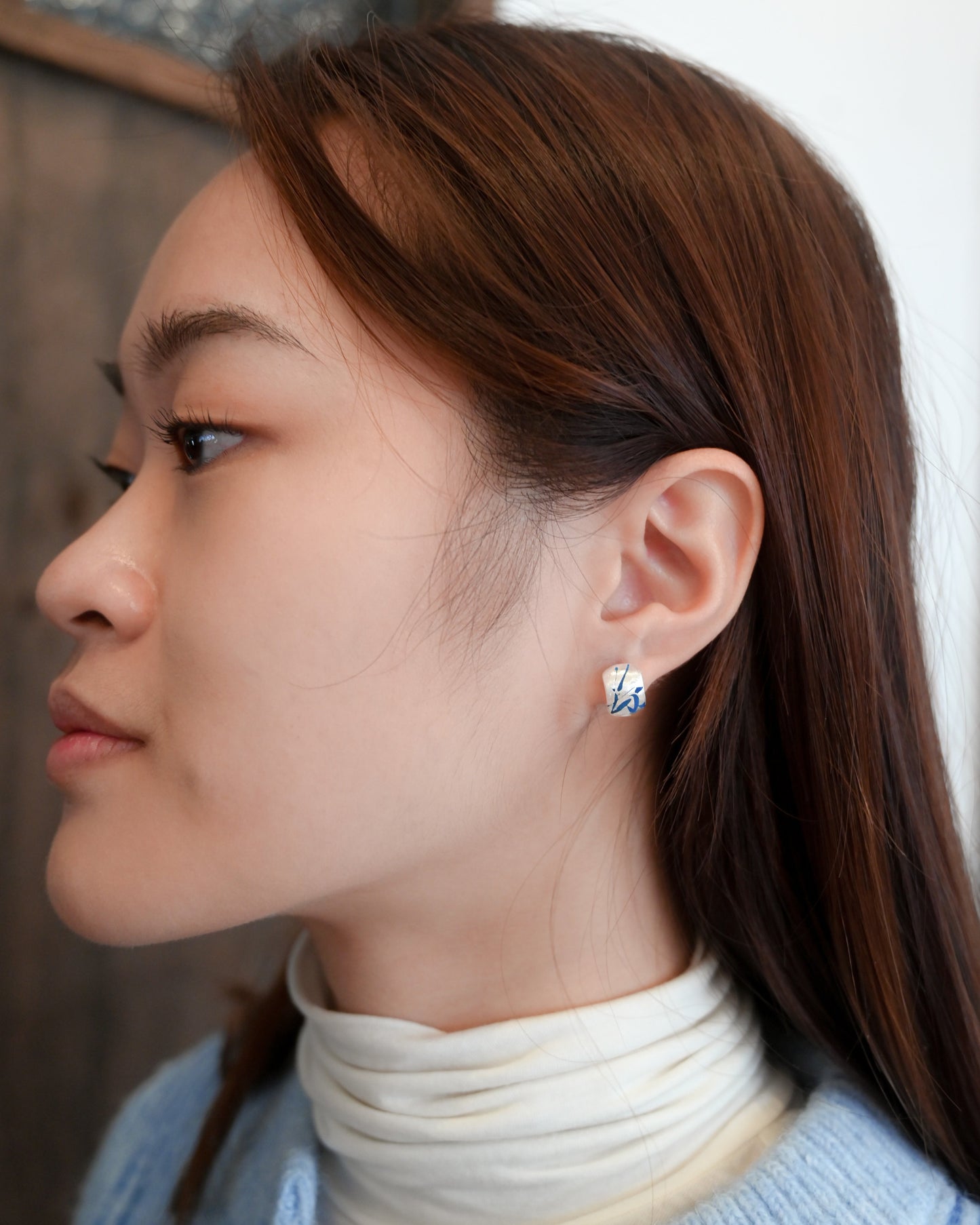 Blue Enamel Stud Earrings