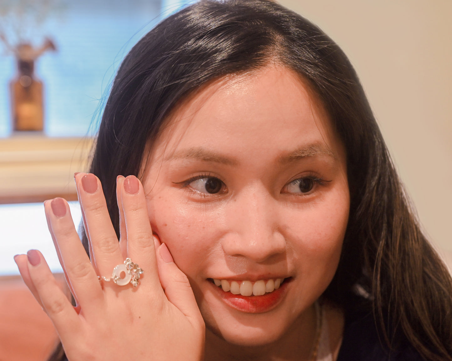 Floral White Jade Ring