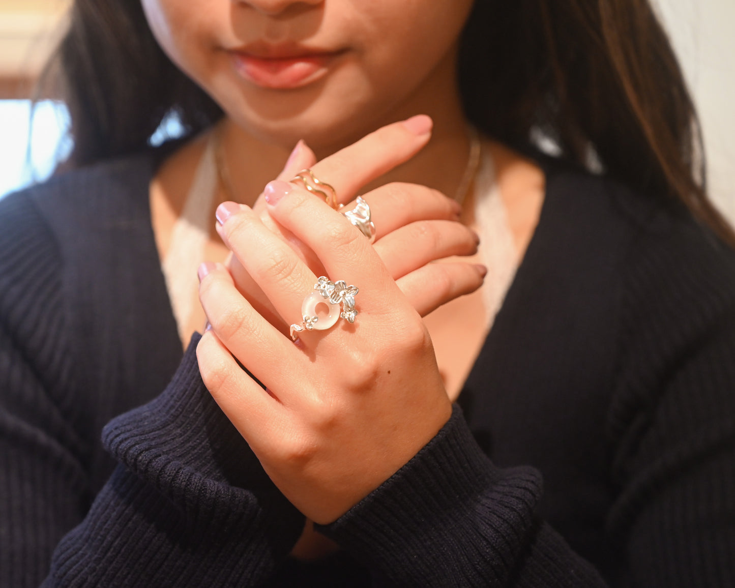 Floral White Jade Ring